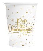 8 papieren bekertjes - 210 ml - pop the champagne -  wit
