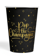 8 papieren bekertjes - 210 ml - pop the champagne -  zwart