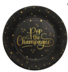 8 papieren bordjes - 23 cm - pop the champagne - zwart