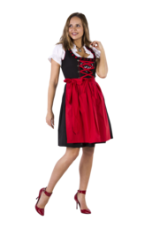 Dirndl zwart-rood rozen, ruches Dirndl zwart-rood rozen, ruches