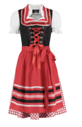 Dirndl zwart-wit stip, rood-wit geruit Dirndl zwart-wit stip, rood-wit geruit