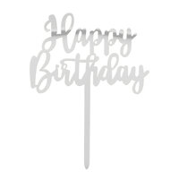 Taarttopper 'Happy birthday' zilver (15.5 x 11 cm)
