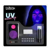 Schmink kit Bright witch UV (UV poeder schmink, lipstick, vel strass steentjes, applicator en spons)