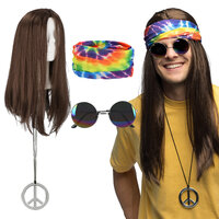 Set Hippie John (hoofdband, partybril, pruik en ketting) Set Hippie John (hoofdband, partybril, pruik en ketting)