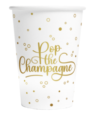 8 papieren bekertjes - 210 ml - pop the champagne -  wit 8 papieren bekertjes - 210 ml - pop the champagne -  wit