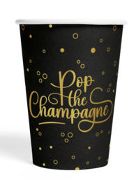 8 papieren bekertjes - 210 ml - pop the champagne -  zwart 8 papieren bekertjes - 210 ml - pop the champagne -  zwart