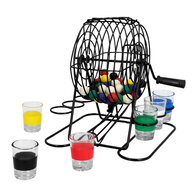 Set drankspel Bingo shots (metalen bingo rad, 48 balletjes, 6 glazen shotglaasjes)