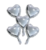 5 Foilballoons heart w/paper straw 9" silver