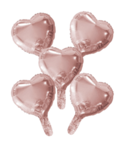 5 Foilballoons heart w/paper straw 9" rose gold