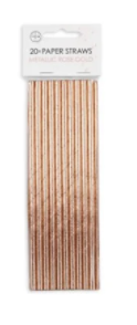 20  Paper straws 6mm x 197mm metallic Rose gold