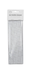 20  Paper straws 6mm x 197mm metallic silver