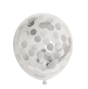 6 Confettiballoons 12" confetti metallic silver