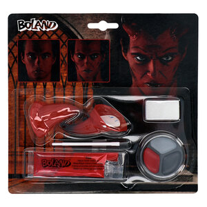 Make-up kit Devil (2 devil horns, grease face paint, aqua cream make-up, sponge and brush)