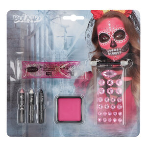 Make-up kit Diamond Catrina (vetschmink, schminksticks, glittergel, vel strass steentjes en applicator)