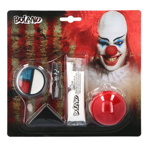 Make-up kit Horror clown (clownsneus, vetschmink, make-up crme en spons)