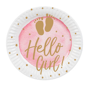 Set 10 Paper plates 'Hello Girl!' (23 cm)