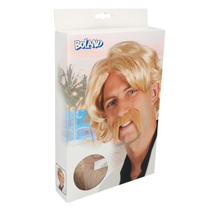 St. Pruik Chuck blond met snor