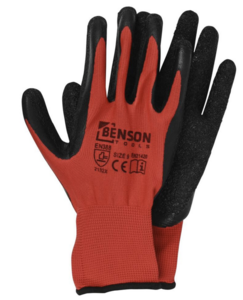 Werkhandschoenen latex crinkle rood zwart maat 9