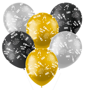 Latexballonnen - BlackGold HNY - Zwart, Goud, Zilver - 6 stuks