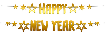 Letterslinger 'Happy New Year' - BlackGold HNY -  150 x 14 cm - 2 stuks