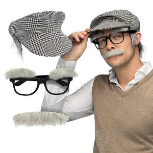 Set Opa (pet met haar, partybril met wenkbrauwen en snor)