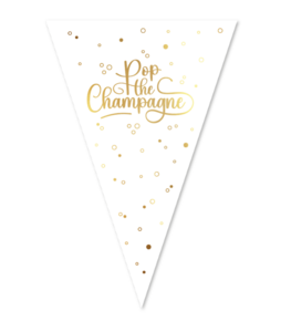 Vlaggenlijn 10 mtr - 2-zijdig bedrukt - 20x30 - pop the champagne - wit