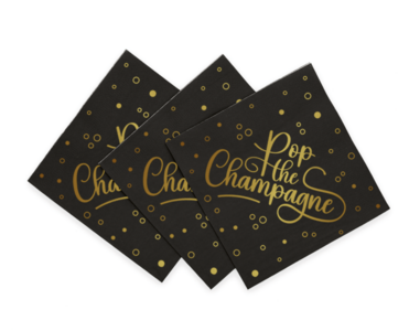 20 servetten 33x33 pop the champagne - zwart