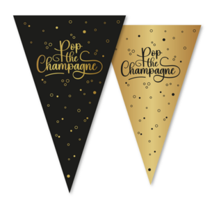 Vlaggenlijn 10 mtr - 2-zijdig bedrukt - 20x30 - pop the champagne - zwart
