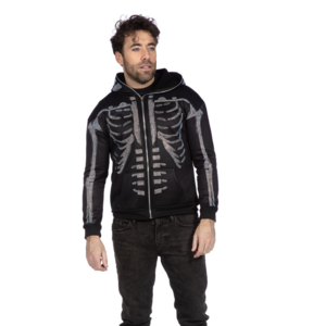 Hoodie met rits skelet strass steentjes