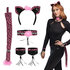 Set Pink leopard (Diadeem, choker, 2 armbanden, staart)_